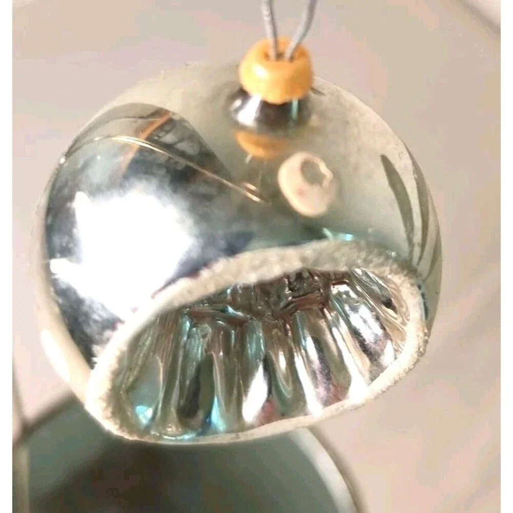 Antique 1930s Indent Mercury Glass Christmas Ornament Silver Hand Blown Ball